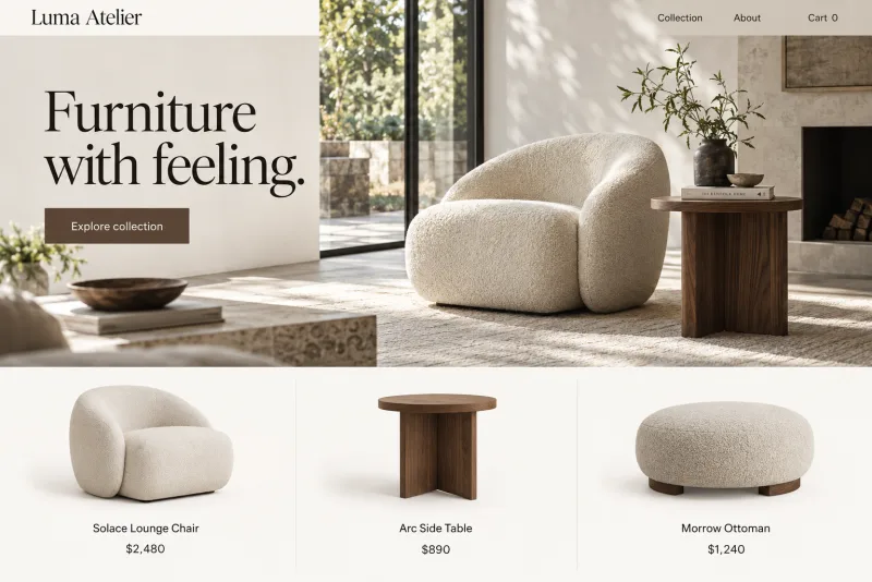 Luma Atelier, Furniture brand site