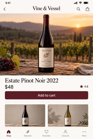 Vine & Vessel, Winery shop app